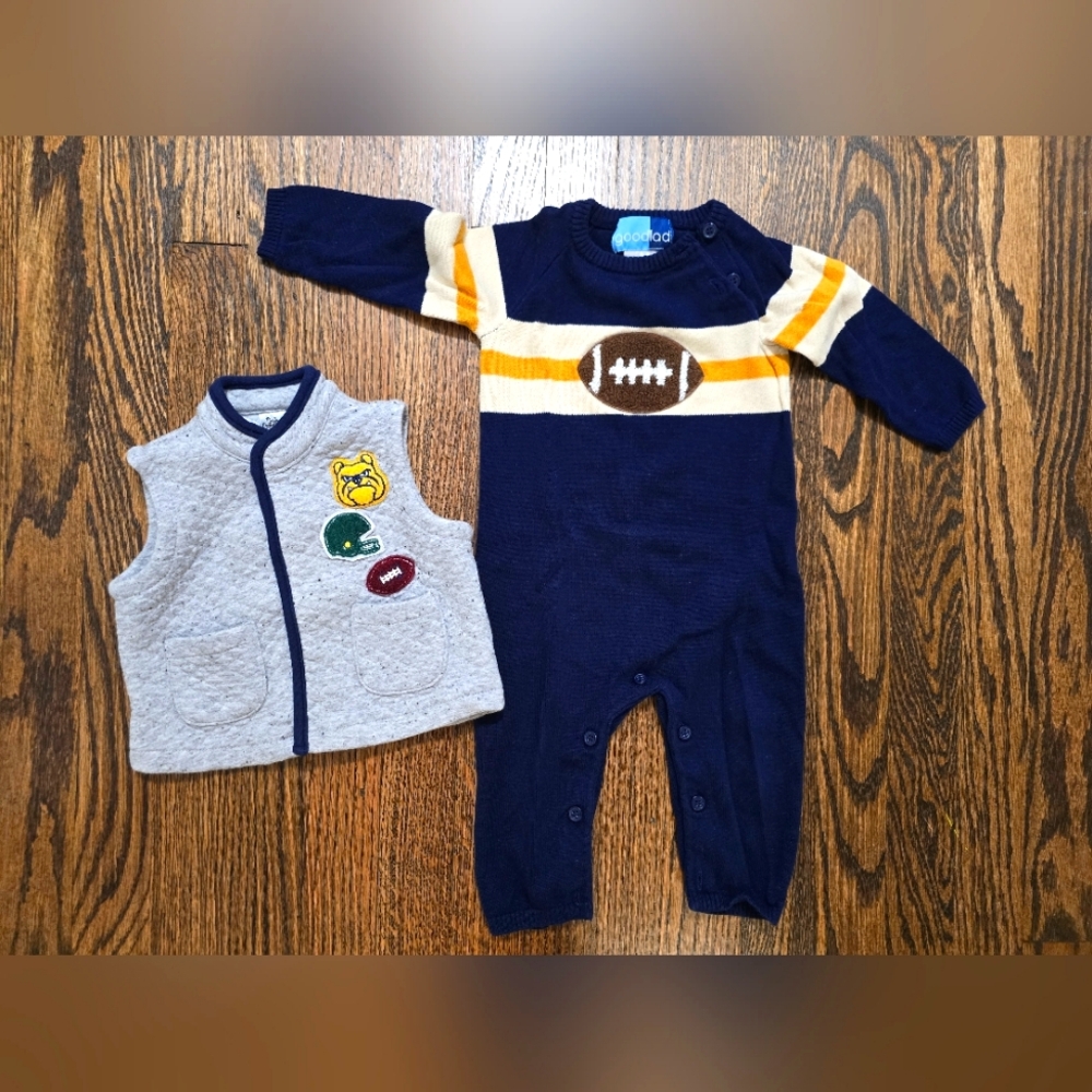 LITTLE LAD 12 MONTH Knit Football Romper and vest